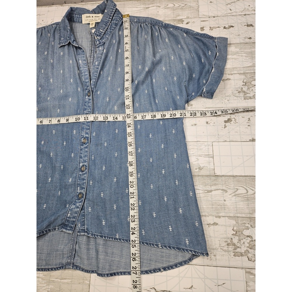 Cloth Stone Anthropologie Womens Small Chambray Button Up Shirt Geo Print - Picture 5 of 9